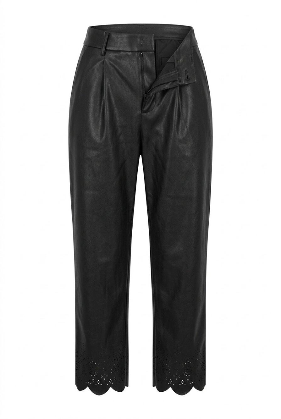 INC Women's High-Rise Black Faux-Leather Crop Scalloped Hem Cut Out Pants Sz 8